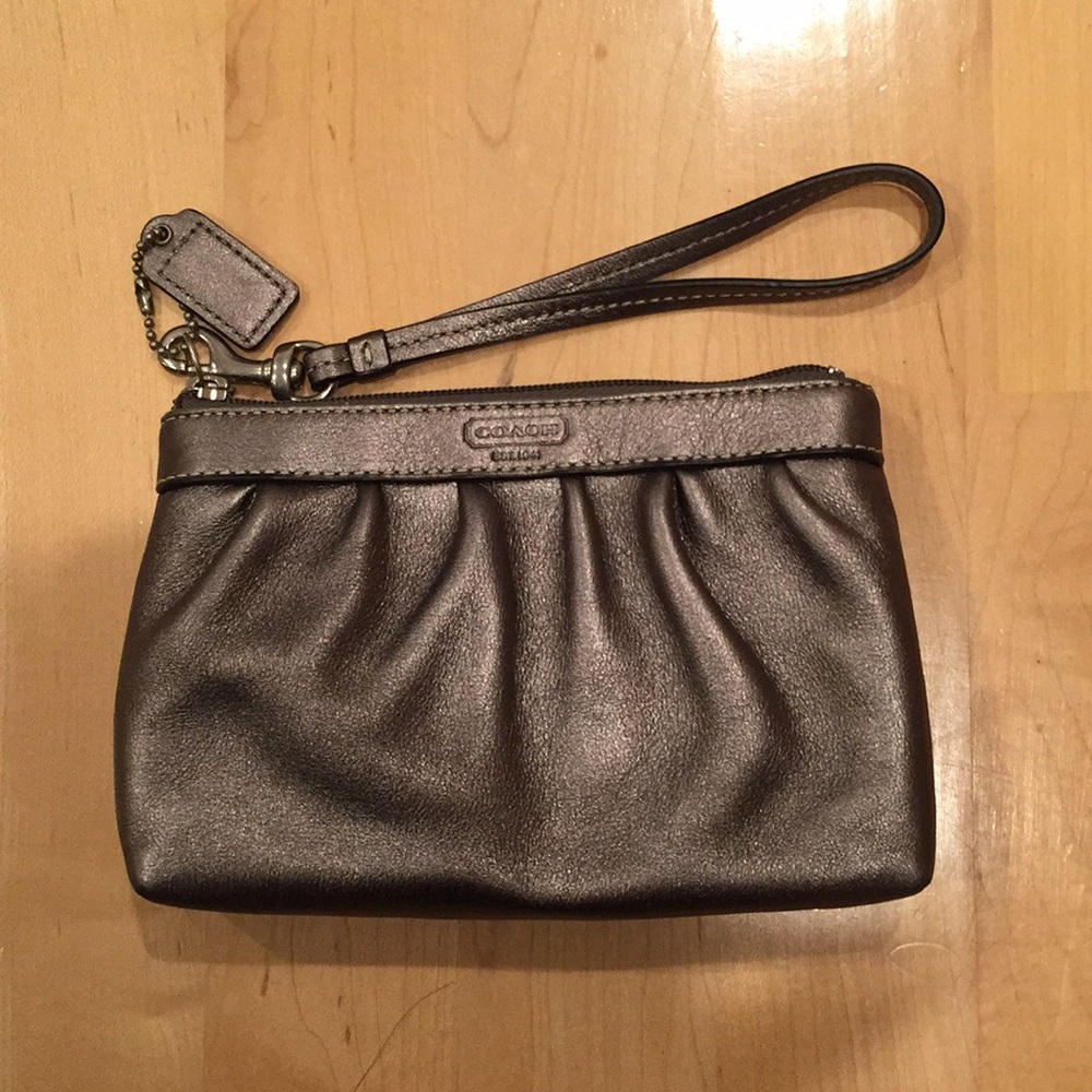 Coach leather silver wristlet